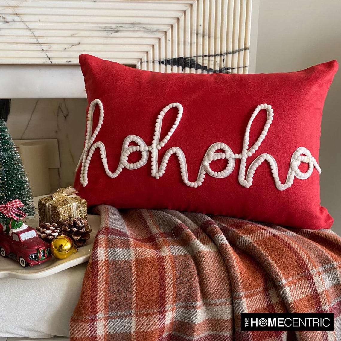 Red Suede DecorativeHo Ho Ho Lumbar Pillow Cover - Holiday Ho Ho