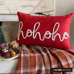 Red Suede DecorativeHo Ho Ho Lumbar Pillow Cover - Holiday Ho Ho