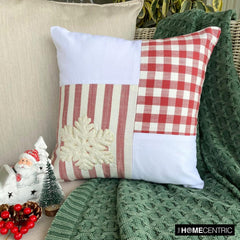 Red Cotton Christmas Snowflake Throw Pillow Cover - Snowflake Check