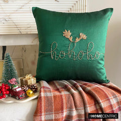 Green Silk Decorative Throw Pillow Cover - Ho Ho Cheer