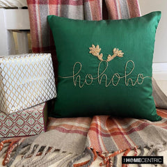 Green Silk Decorative Throw Pillow Cover - Ho Ho Cheer