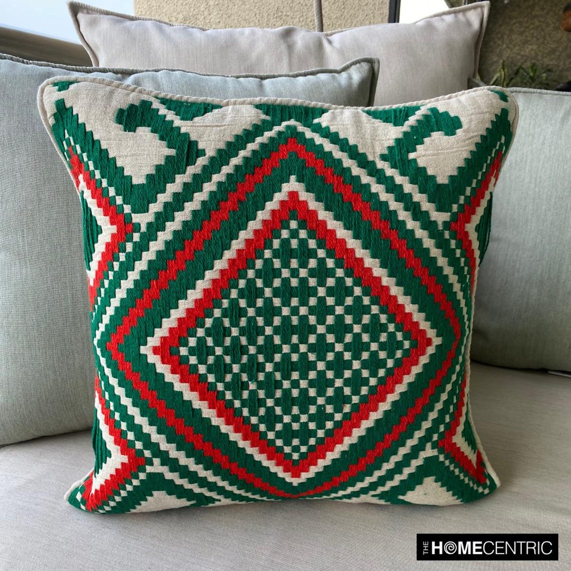 Moorish Noel - Red & Green Jacquard Decorative Throw Pillow Cover