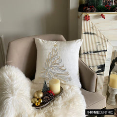 White Velvet Decorative  Throw Pillow Cover - Crystal Pine