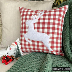 Red Cotton Decorative  Throw Pillow Cover - Furry Antlers