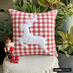 Red Cotton Decorative  Throw Pillow Cover - Furry Antlers