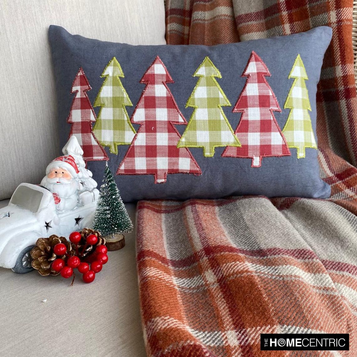 Gray Cotton Linen Decorative Lumbar Pillow Cover - Christmas Magic
