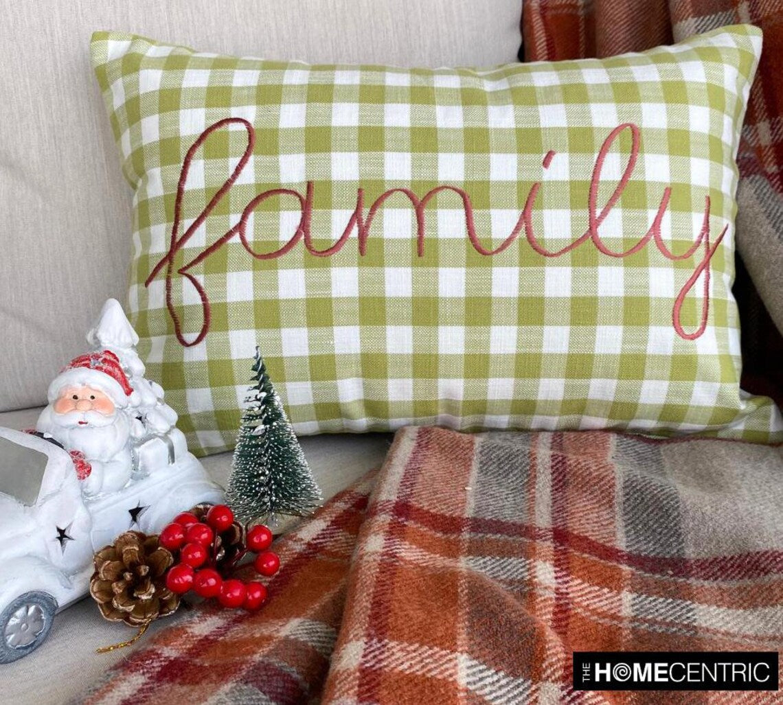 Family - Green Cotton Decorative Lumbar Pillow Cover