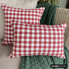 Grid Loom Red - Red Cotton Decorative Lumbar Pillow Cover