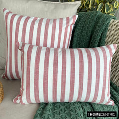 Lush Lines Red - Red Cotton Decorative Lumbar Pillow Cover