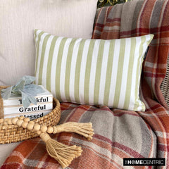 Lush Lines Verde - Green Cotton Decorative Lumbar Pillow Cover