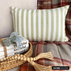 Lush Lines Verde - Green Cotton Decorative Lumbar Pillow Cover