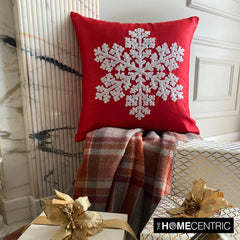 Red Silk Decorative  Throw Pillow Cover - Snowlit Flake
