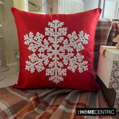 Red Silk Decorative  Throw Pillow Cover - Snowlit Flake