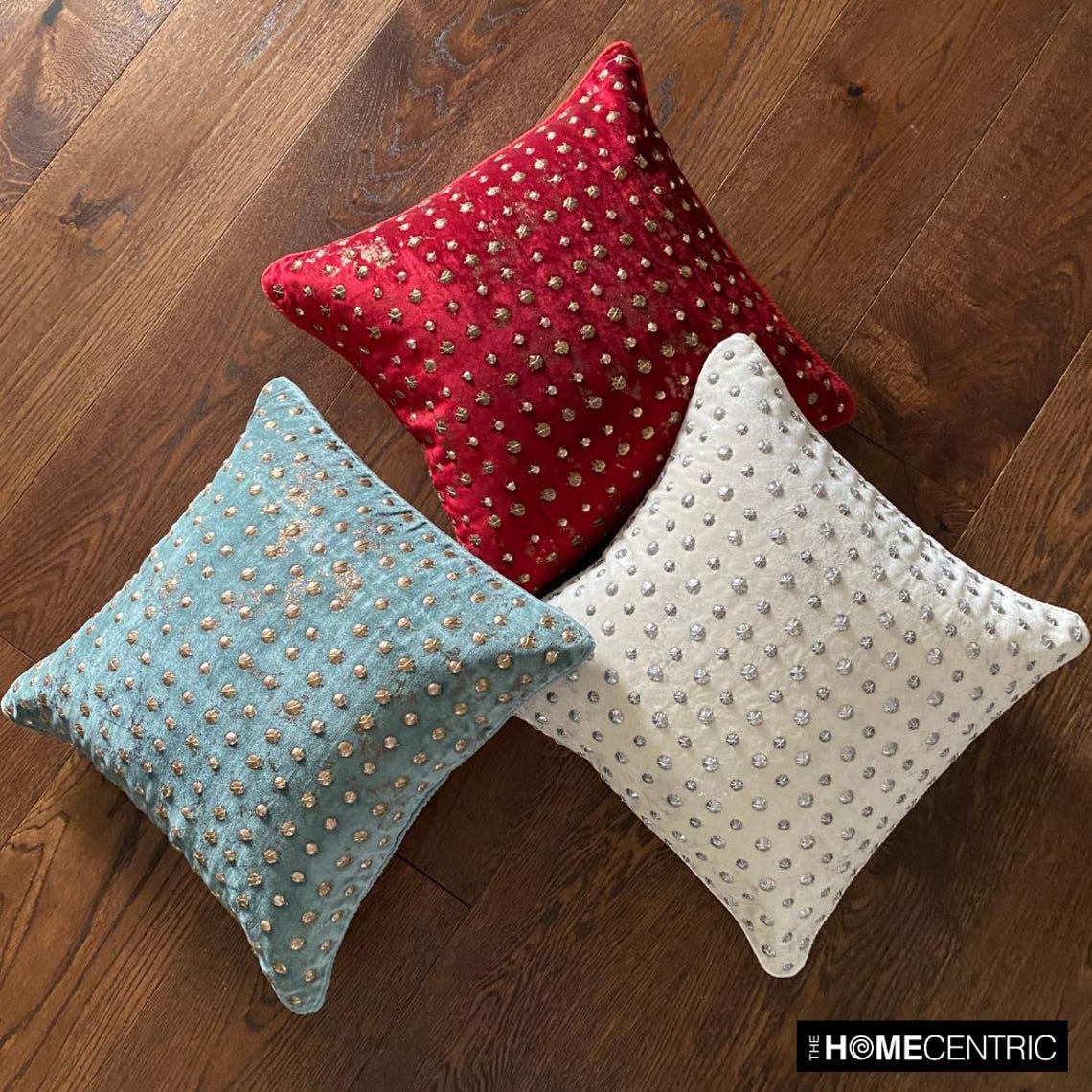 Wheeling Around Red Gold Beaded Throw Pillow Cover