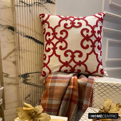 Red Encrusted - Red Cotton Linen Decorative Euro Sham
