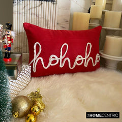 Red Suede DecorativeHo Ho Ho Lumbar Pillow Cover - Holiday Ho Ho