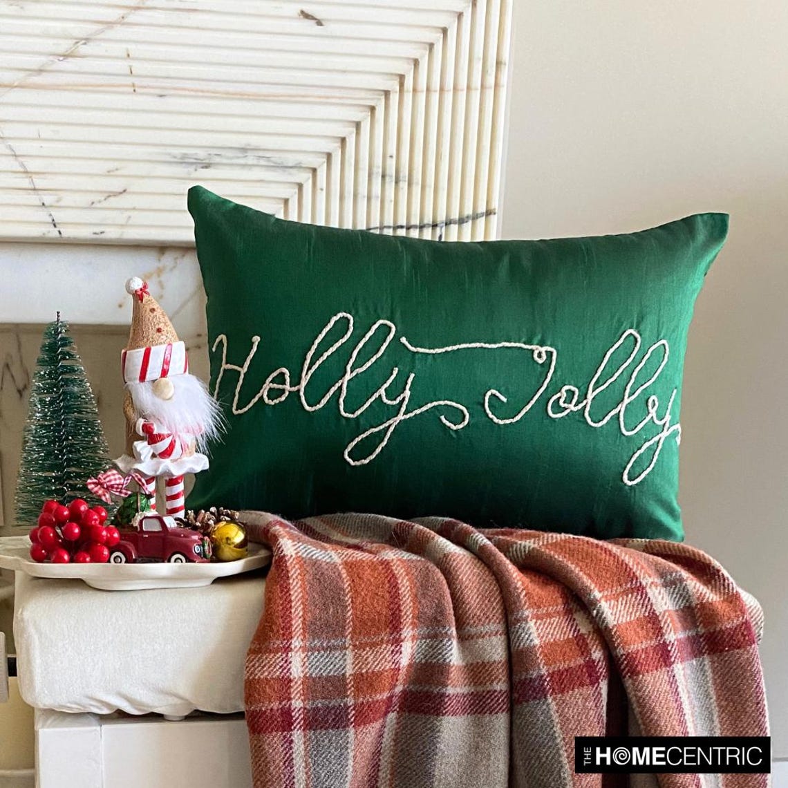 Green Silk Decorative Lumbar Pillow Cover - Holly Jolly