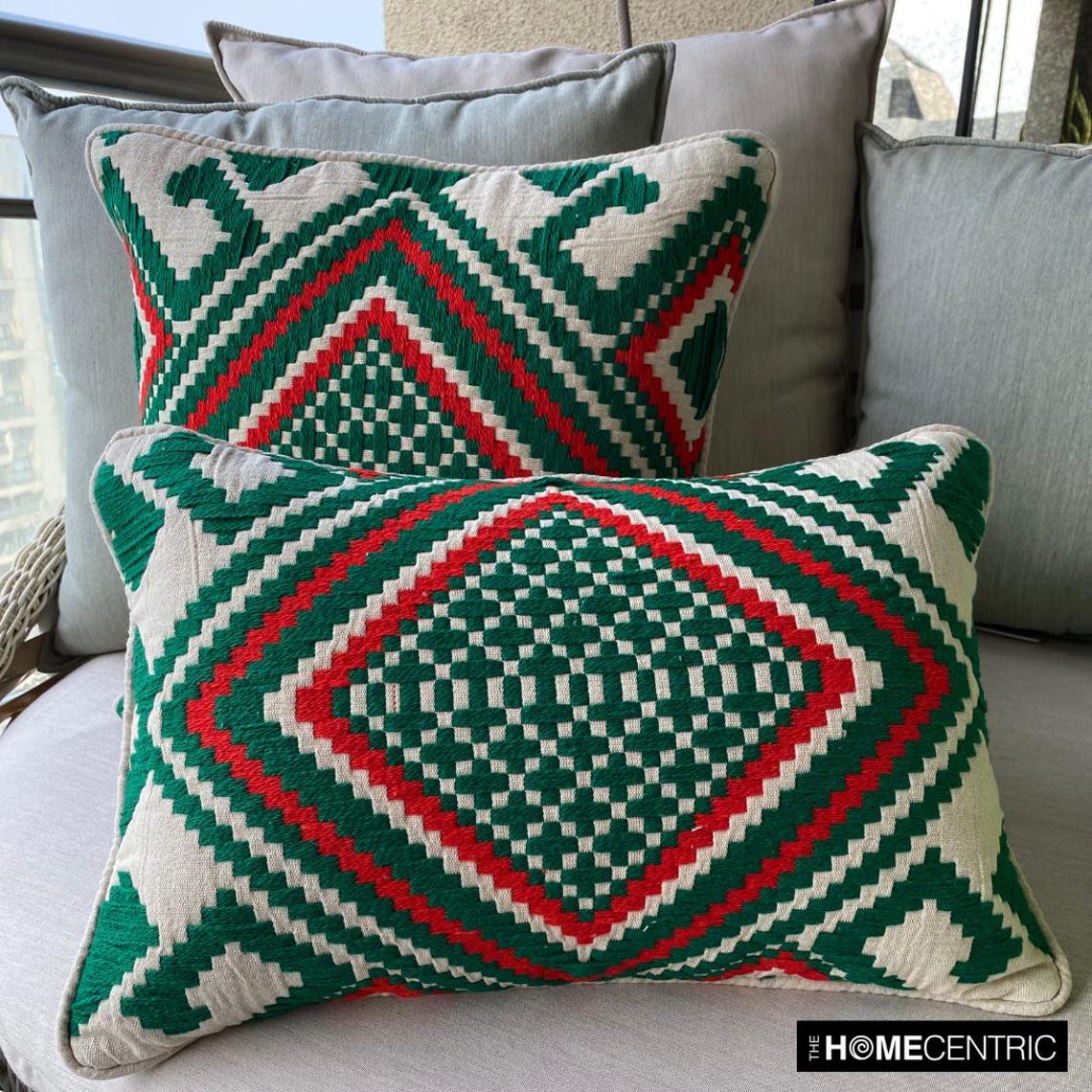 Moorish Noel - Red & Green Jacquard Decorative Throw Pillow Cover