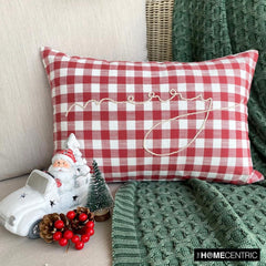 Red Cotton Christmas Checkered, Merry Lumbar Pillow Cover - Holiday Merry
