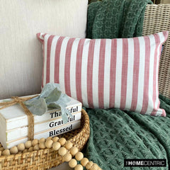 Lush Lines Red - Red Cotton Decorative Lumbar Pillow Cover