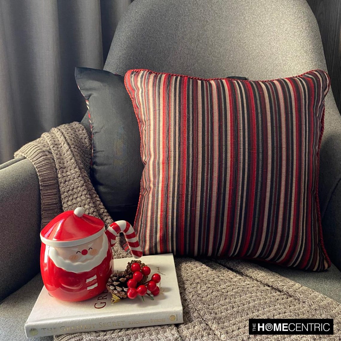 Striped Right - Red Silk Throw Pillow Cover