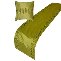 Chartreuse Folds - Satin Chartreuse Green Decorative Bed Runner and Pillow Cover