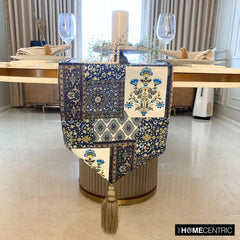 Niloufar Blue - Blue Satin Decorative Table Runner