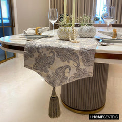Silver Jacquard Silk Decorative Table Runner - Paisley Luxury