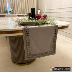 Faux Suede Silver, Grey Decorative Table Runners - Crystals