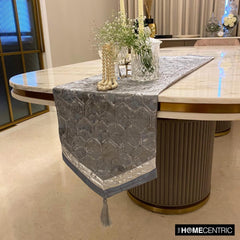 Hexagonal Foil - Blue Jacquard Silk Decorative Table Runner