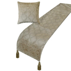 Plush Reverie - Velvet Pearl Beige Decorative Bed Runner and Pillow Cover
