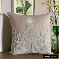Sea Squid - Mocha Cotton Linen Throw Pillow Cover