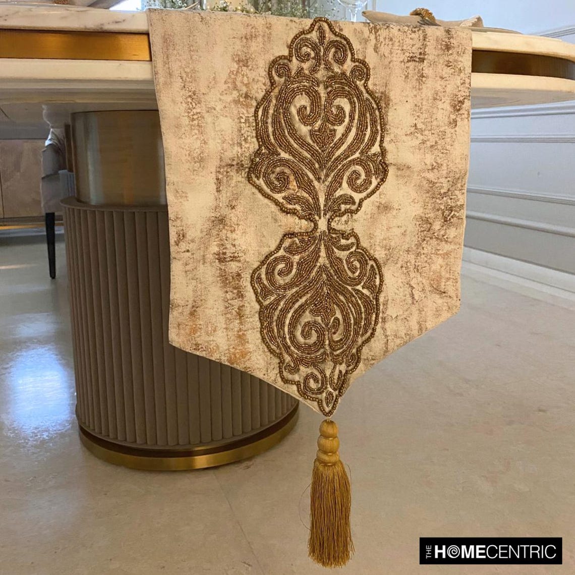 Gold Jacquard Silk Decorative Table Runner -Aurelian Royalty