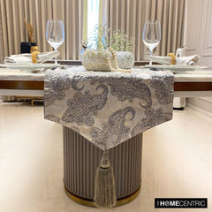 Paisley Luxury - Silver Jacquard Silk Decorative Table Runner