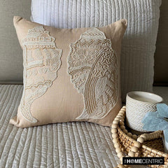 Shell Mates - Beige Cotton Linen Throw Pillow Cover
