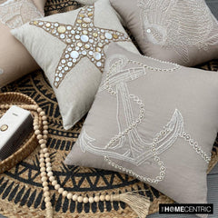 Pearl Anchor - Mocha Cotton Linen Throw Pillow Cover