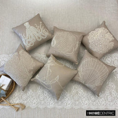 Pearl Weeds - Mocha Cotton Linen Throw Pillow Cover