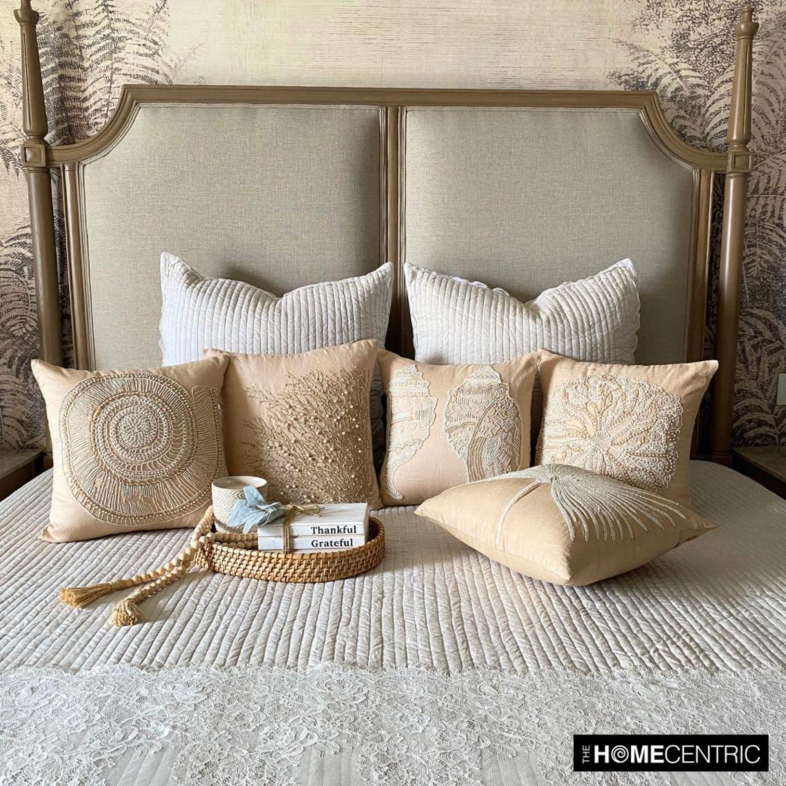 Jute Drought - Beige Cotton Linen Throw Pillow Cover