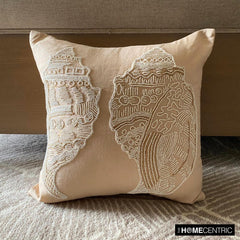 Shell Mates - Beige Cotton Linen Throw Pillow Cover