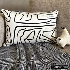 Abstract Mirage - Black And White Cotton  Lumbar Pillow Cover