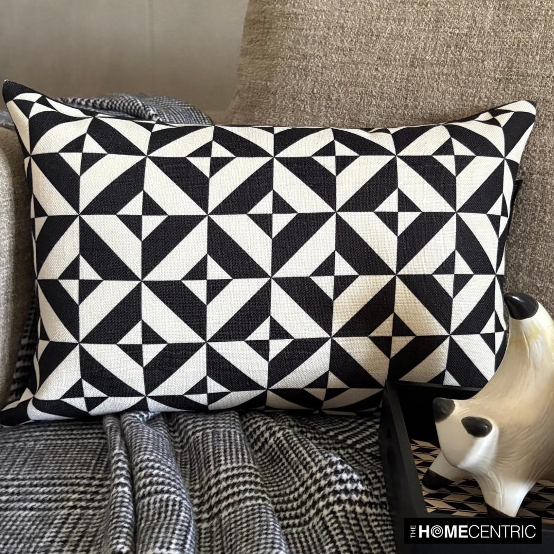 Mono Shadow - Black And White Cotton  Lumbar Pillow Cover