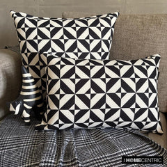 Black And White Cotton  Lumbar Pillow Cover - Mono Shadow