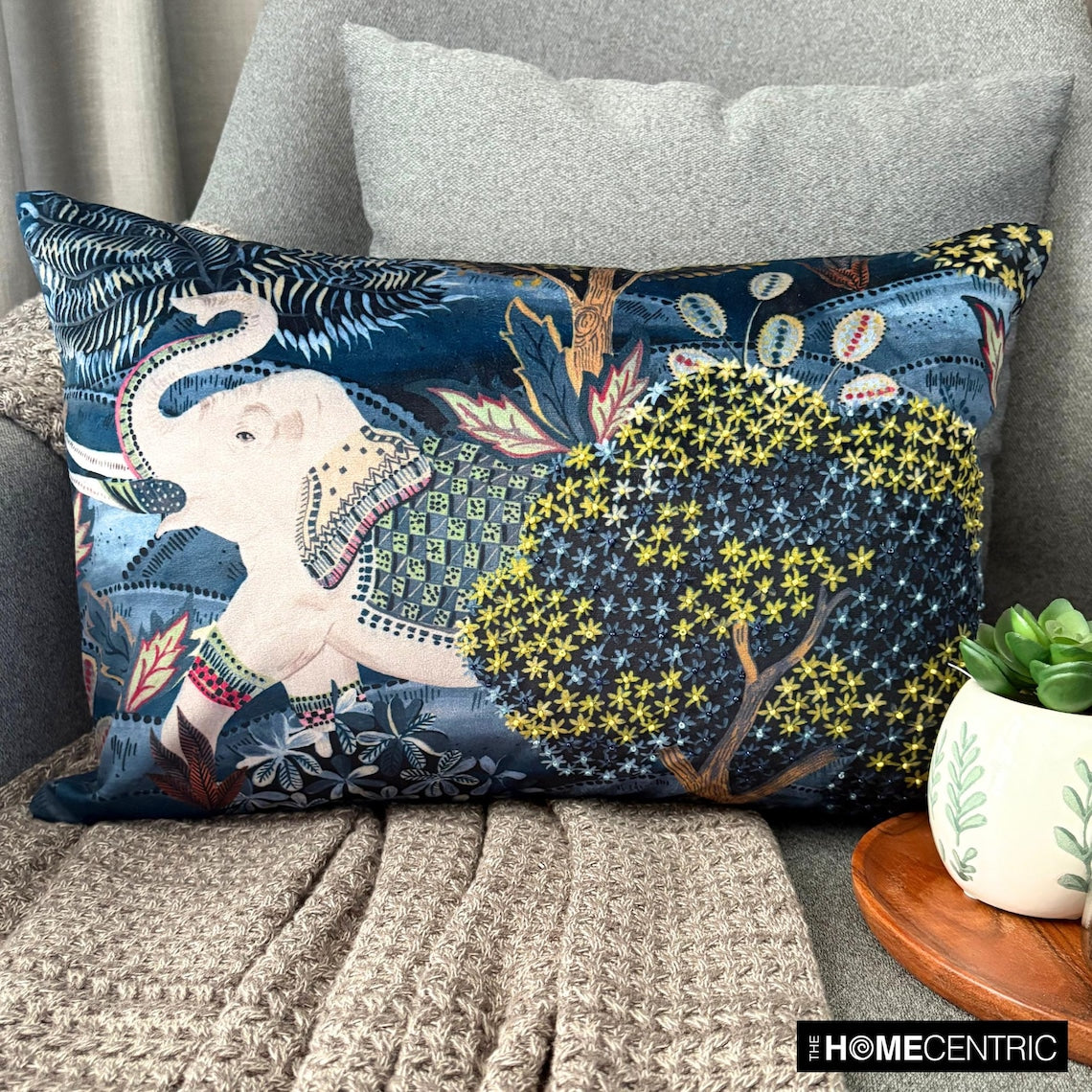 Trunk Of Comfort - Blue Velvet  Lumbar Pillow Cover