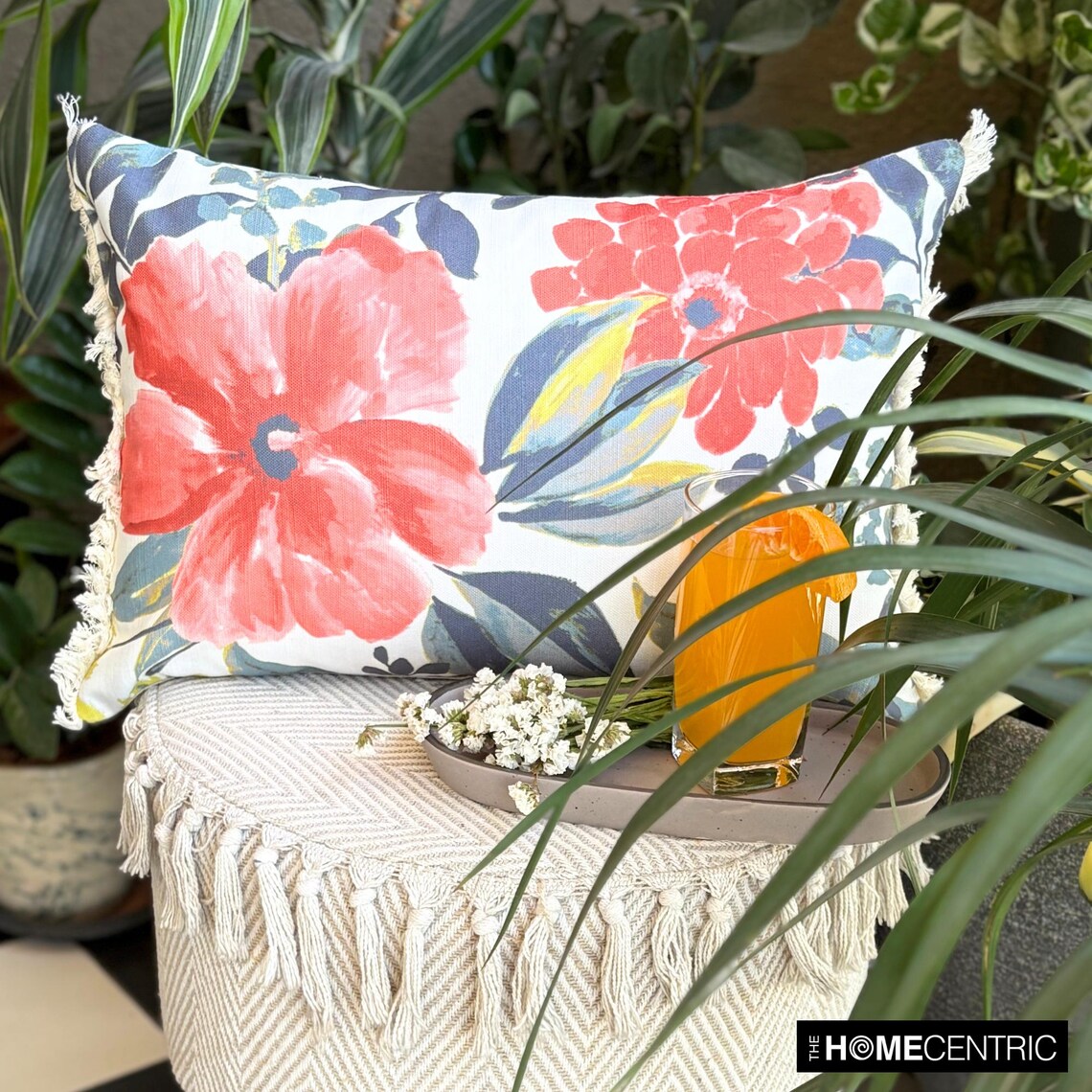 Amarella - Red Cotton  Lumbar Pillow Cover