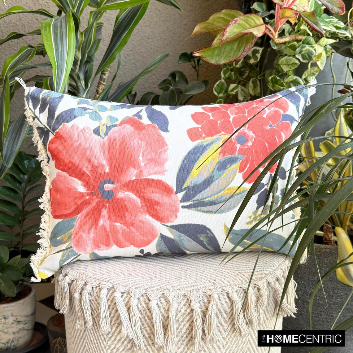 Amarella - Red Cotton  Lumbar Pillow Cover