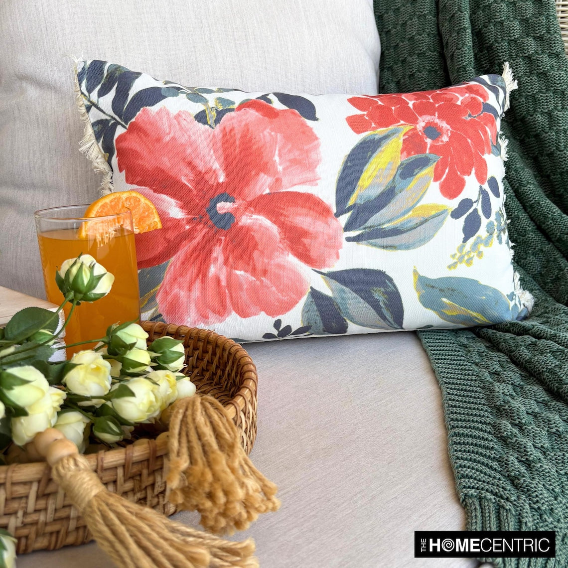 Amarella - Red Cotton  Lumbar Pillow Cover