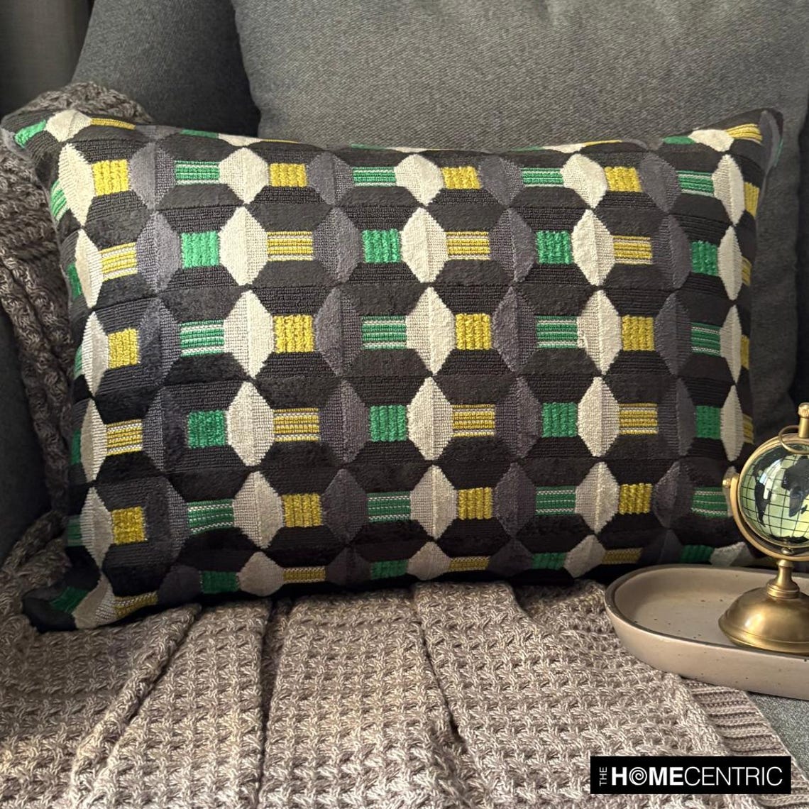 Green Rhythms - Green Velvet  Lumbar Pillow Cover