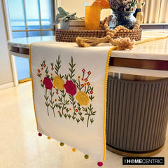 Poppy Parade - White Cotton Decorative Table Runner