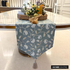Floral Breeze - Gray Cotton Decorative Table Runner