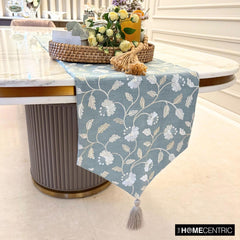 Floral Breeze - Gray Cotton Decorative Table Runner